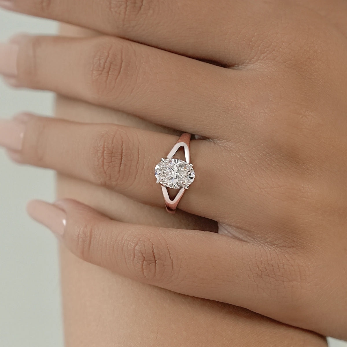 Oval Diamond Solitaire Split Shank Engagement Ring Ring