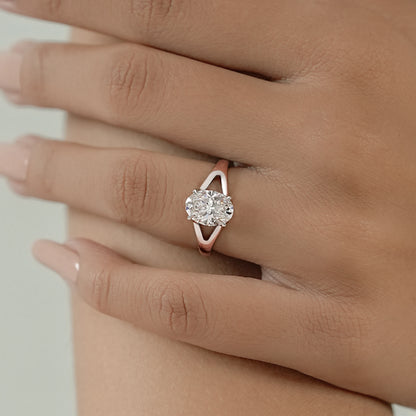 Oval Diamond Solitaire Split Shank Engagement Ring Ring