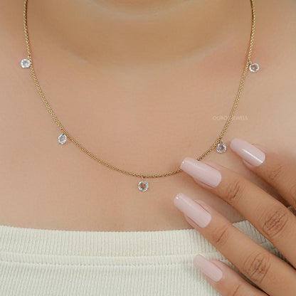 Rose Cut Round Lab Diamond Station Necklace Necklaces