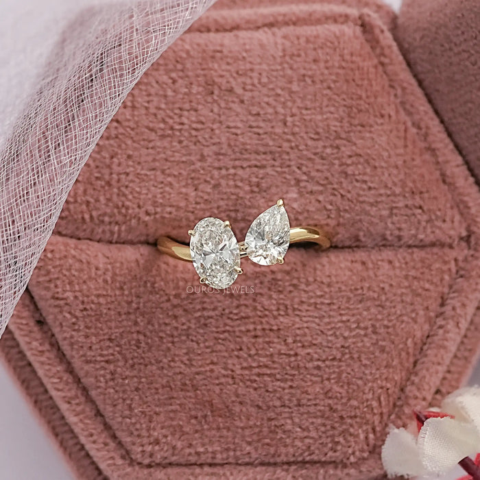 Two Stone Lab Diamond Curved Engagement Ring Ring