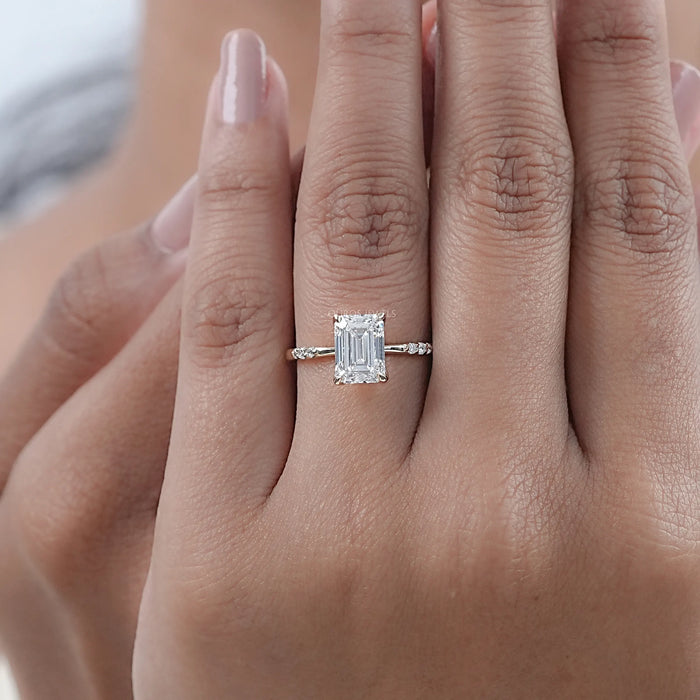Emerald Cut Lab Grown Diamond Solitaire Accent Ring Ring