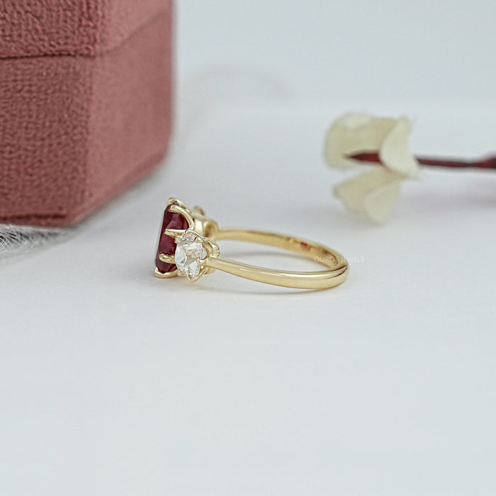 Three Stone Ruby Oval Gemstone Engagement Ring Ring