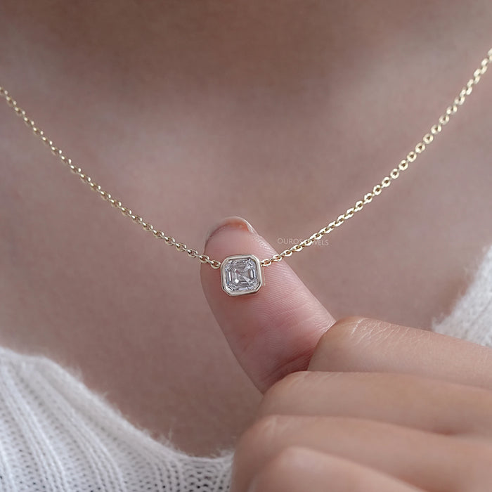 Bezel Set Asscher Cut Lab Diamond Pendant Necklaces