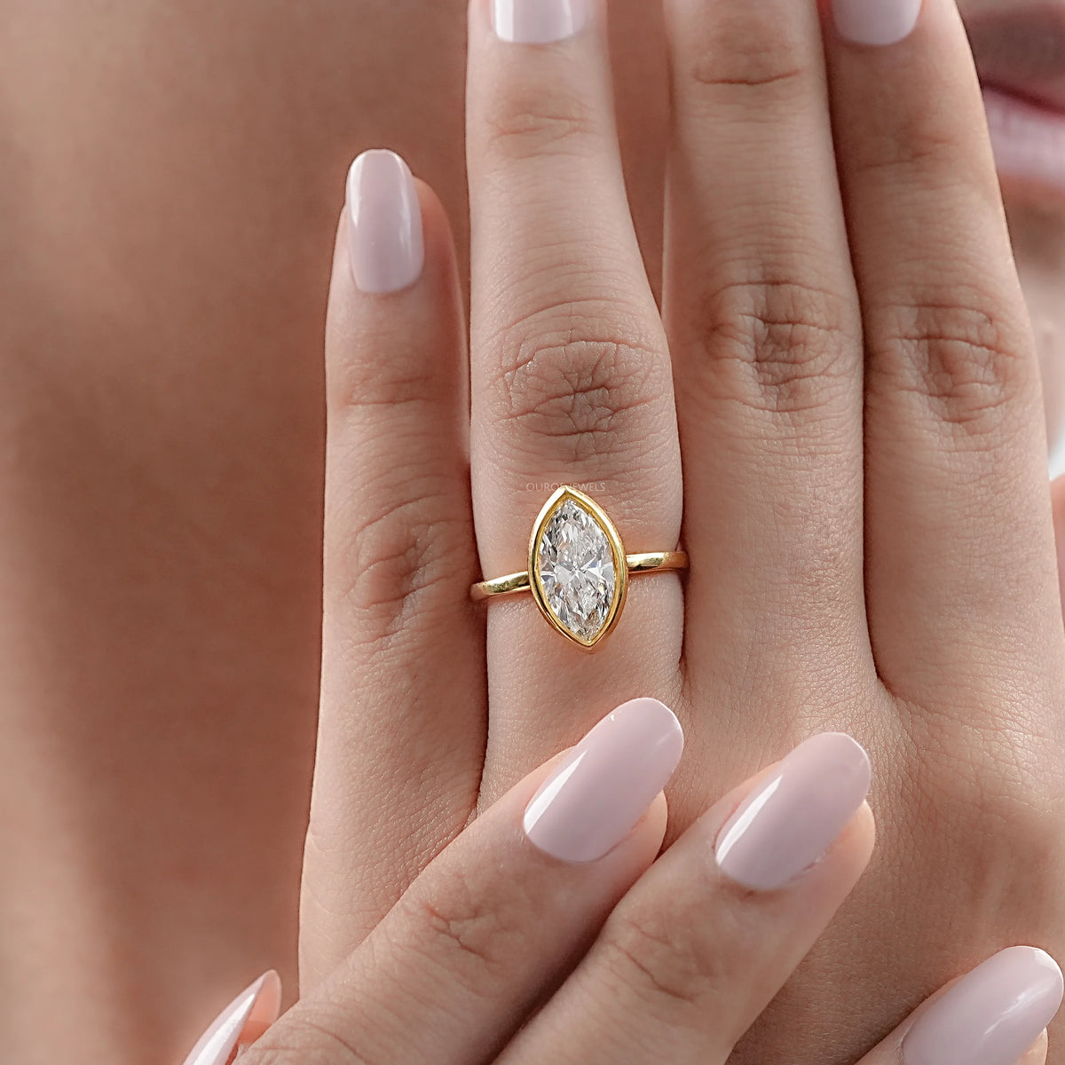 Marquise Lab Diamond Bezel Set Engagement Ring Rings