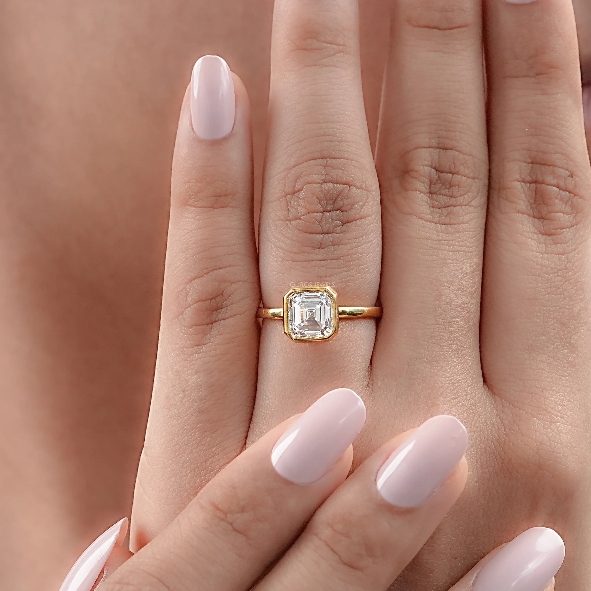Asscher Lab Diamond Bezel Set Solitaire Ring Rings