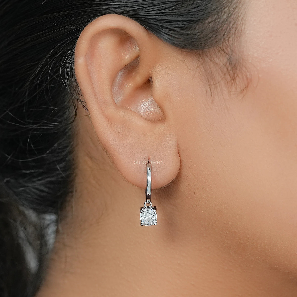 Cushion Lab Diamond Dangle Hoop Earrings