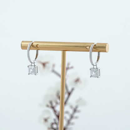 Asscher Lab Diamond Dangle Hoop Earrings