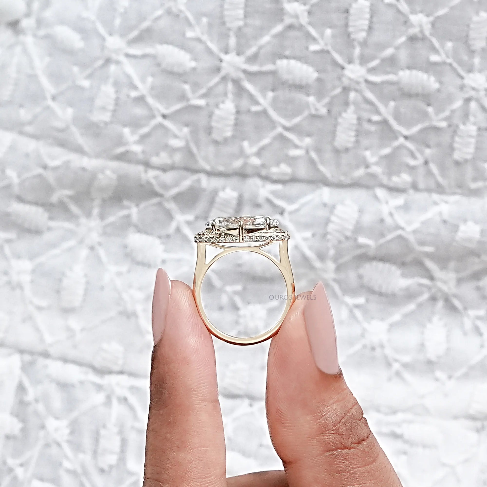 East West Marquise Lab Diamond Hidden Halo Ring Ring