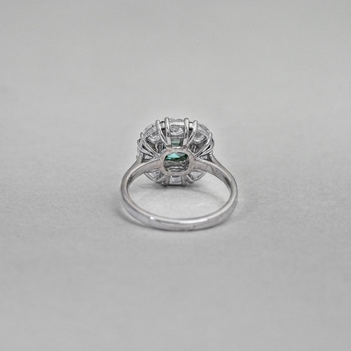 Green Cushion Cut Lab Diamond Halo Engagement Ring Ring