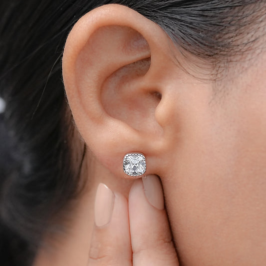 Square Old Mine Cushion Diamond Milgrain Stud Earrings Earrings