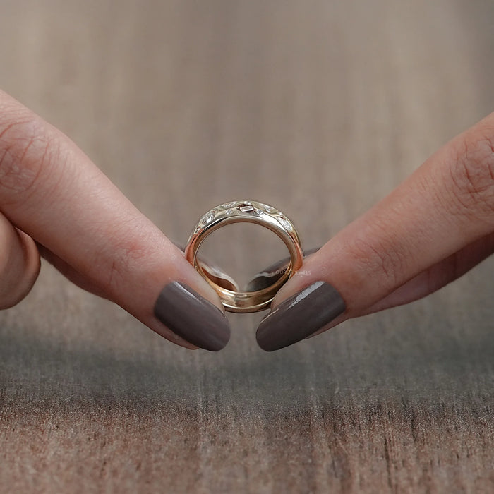 Wide Yellow Gold Flush Set Diamond Wedding Band Rings