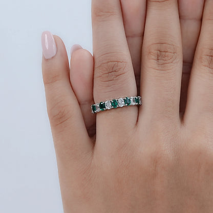 Green Oval Gemstone Half Eternity Wedding Band Rings