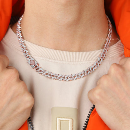 Two Tone Round Cut Miami Cuban Chain Men's Necklace