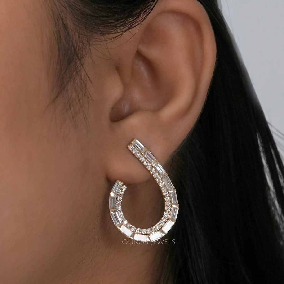 Baguette And Round Cut Screw Back Earrings
