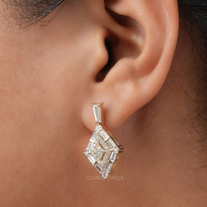 Baguette And Round Cut Double Halo Screw Back Earrings Earrings