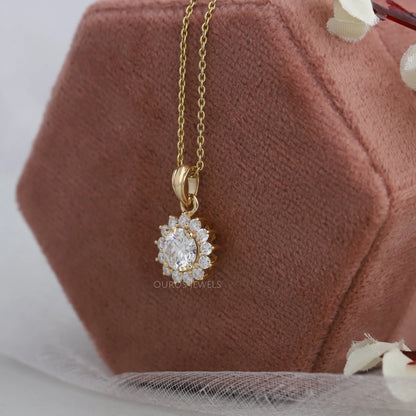 Prong Set Round Cut Halo Lab Diamond Pendant Necklaces