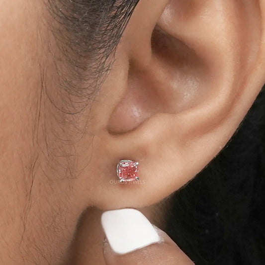 Pink Cushion Cut Single Stud Earring Earring