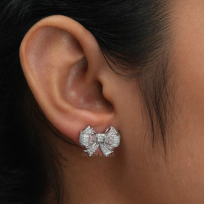 Bow Shape Round Cut cluster Diamond Stud Earrings Earring