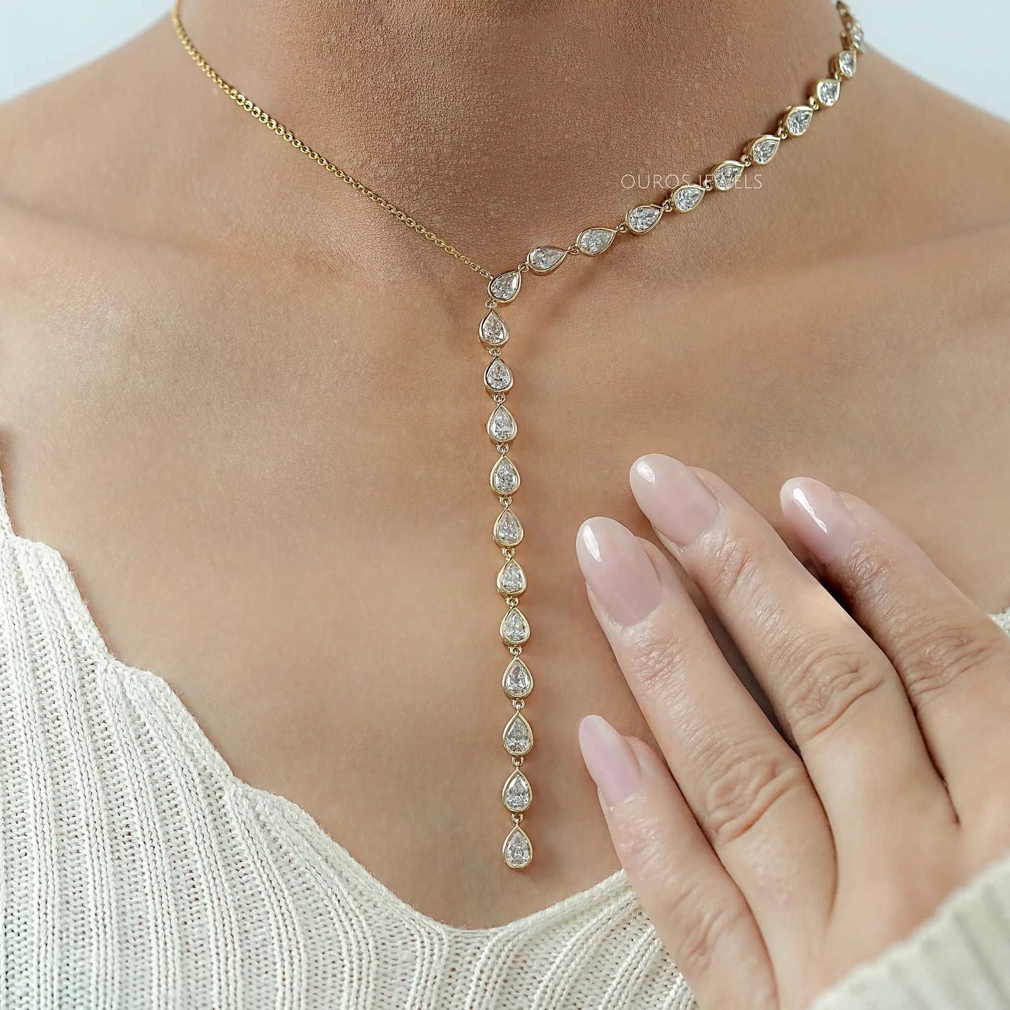 Pear Cut Bezel Y Shape Diamond Necklace Necklaces