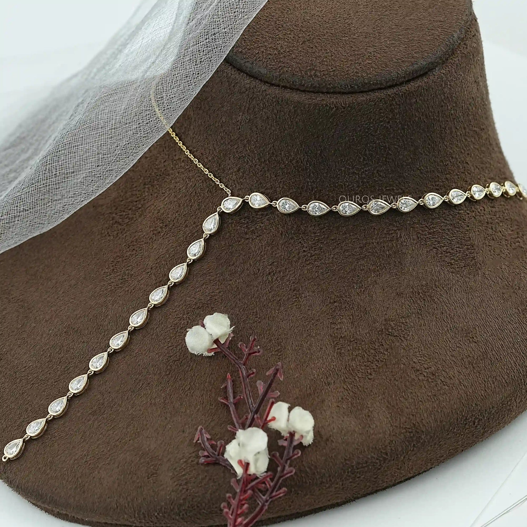 Pear Cut Bezel Y Shape Diamond Necklace Necklaces