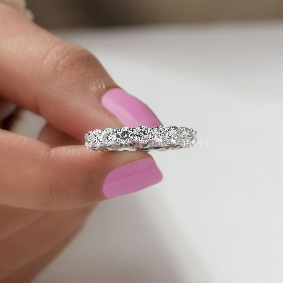 Round Lab Diamond Eternity Wedding Band Ring