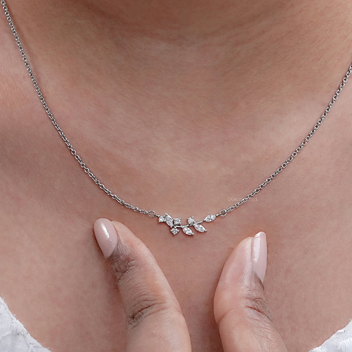 Marquise Cut Lab Diamond Leaf Pendant Necklaces