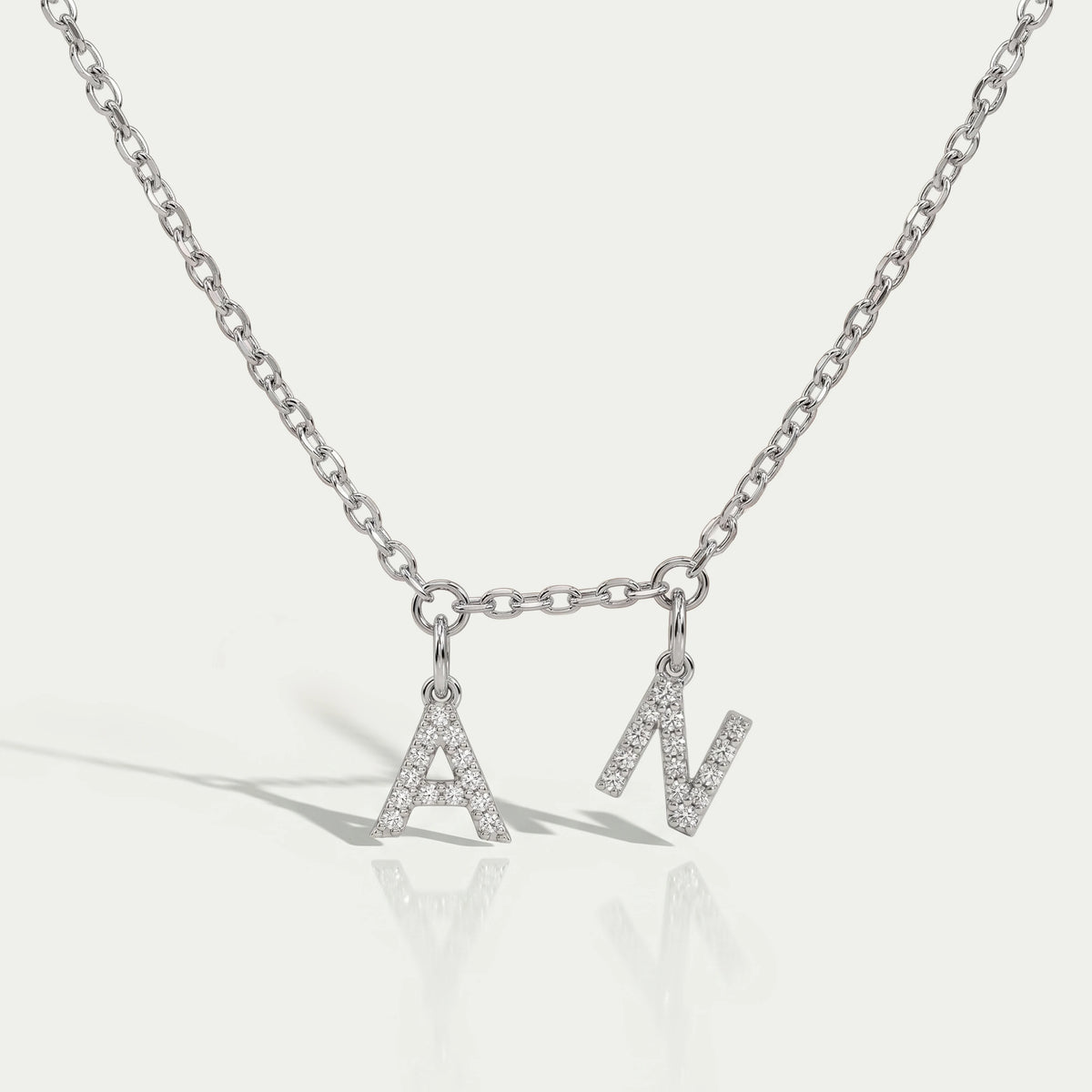 Round Diamond Customize AN Letter Charms Pendant Necklaces