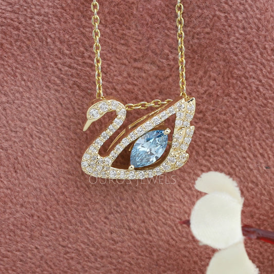 Light Blue Marquise Cut Diamond Swan Necklace Necklaces