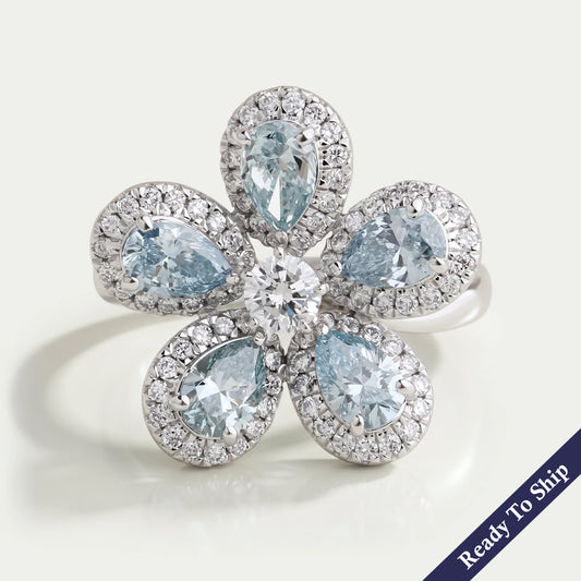 Light Blue Pear Diamond Halo Ring