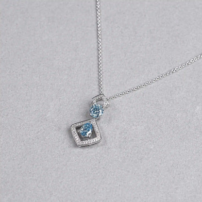 Blue Pear Diamond Halo Floating Pendant Necklaces
