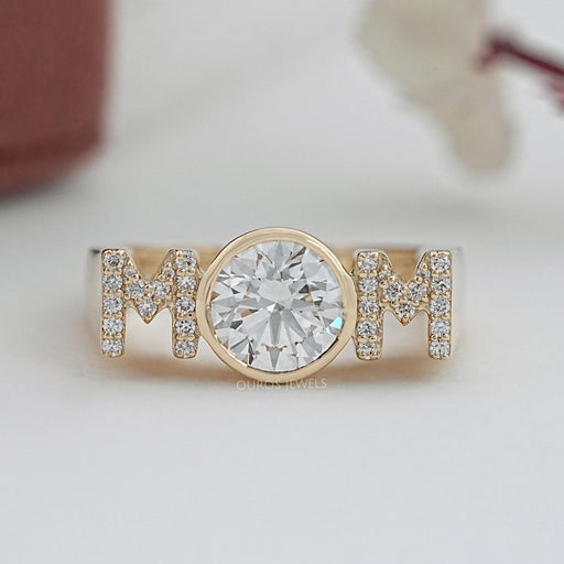 MOM Initial Letter Round Diamond Customized Ring Rings