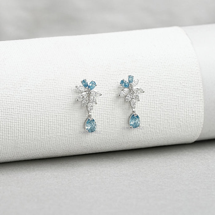 Blue Pear Diamond Cluster Drop Earrings Earrings