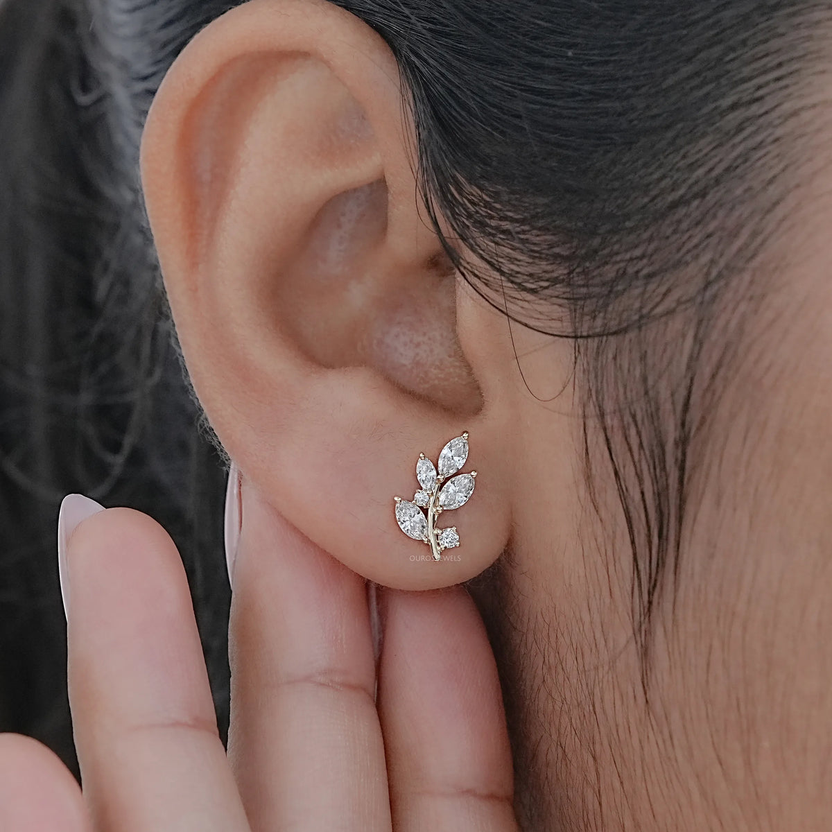 Marquise And Round Lab Diamond Leaf Earrings Earrings