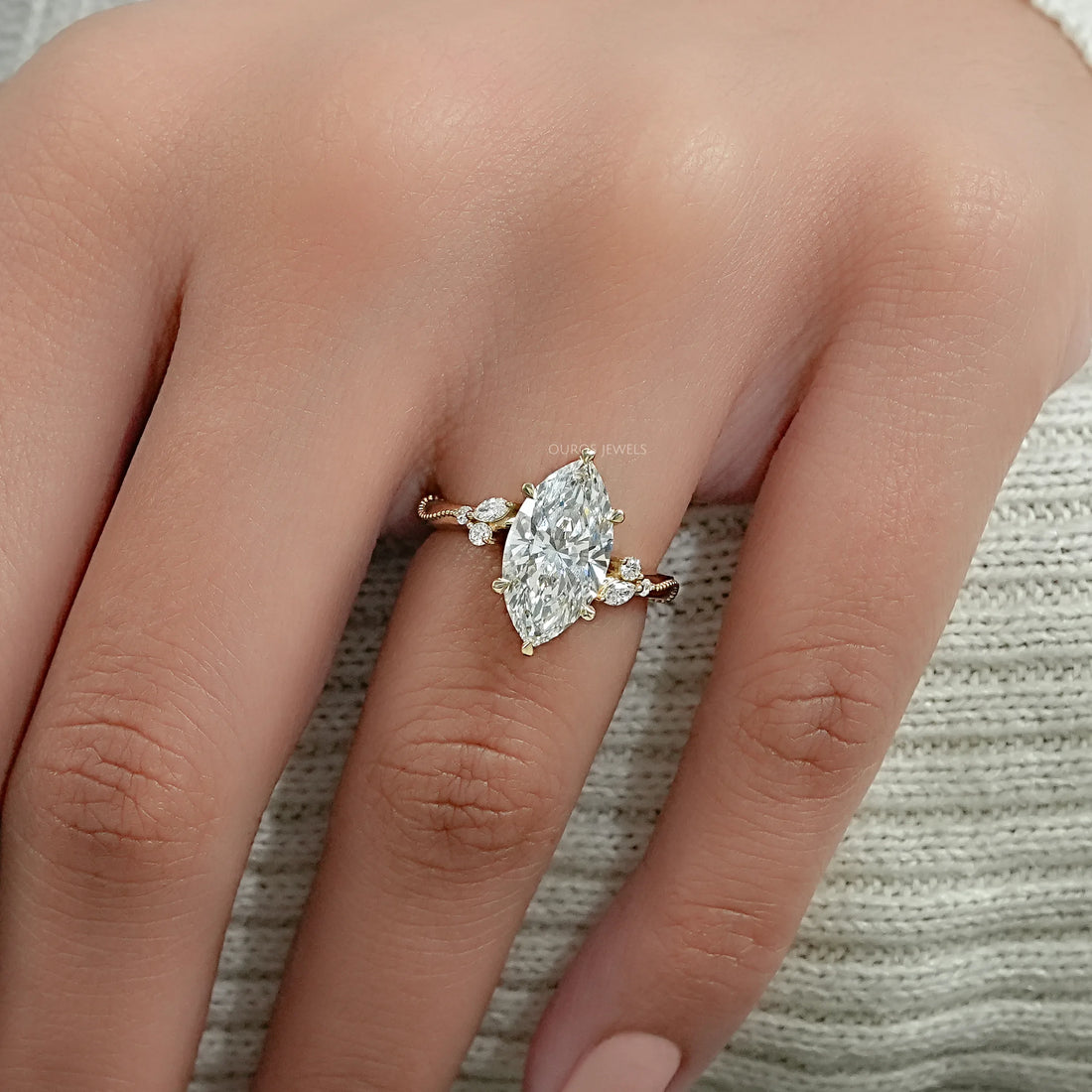 Marquise Cut Accent Diamond Engagement Ring Ring