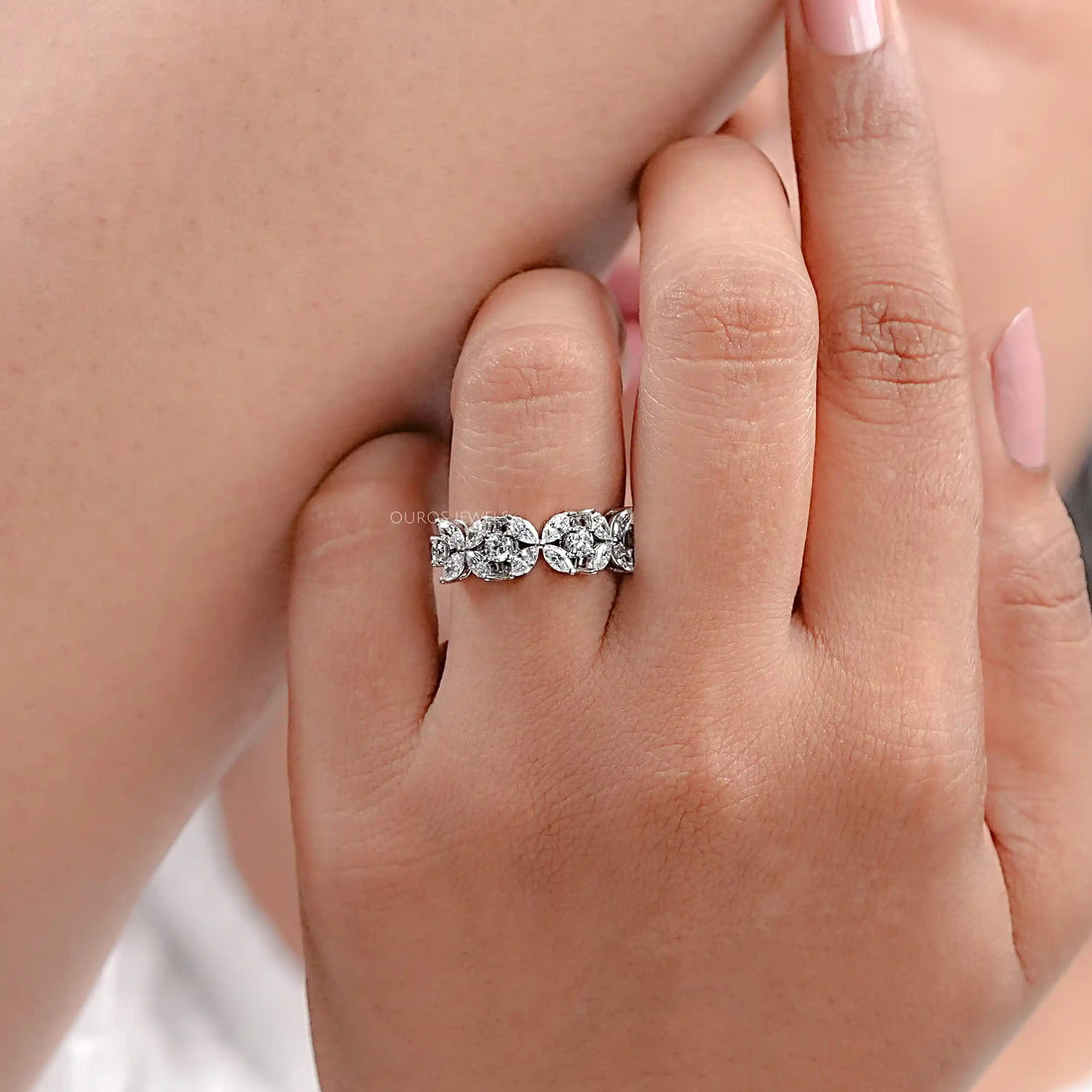 Marquise And Round Diamond Flower Wedding Band