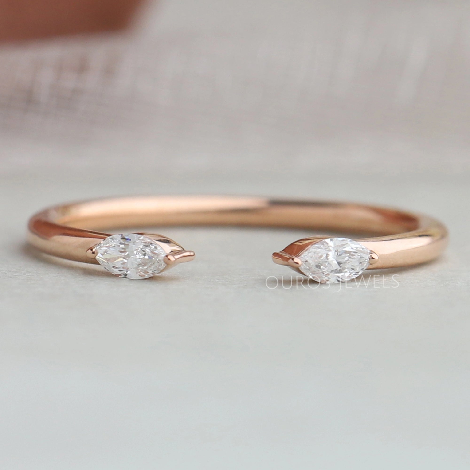 Open Cuff Two Stone Marquise Diamond Dainty Ring Rings