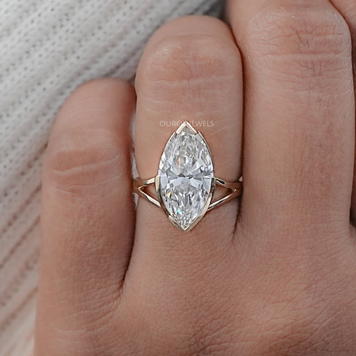 Marquise Lab Diamond Half Bezel Set Split Shank Ring Rings