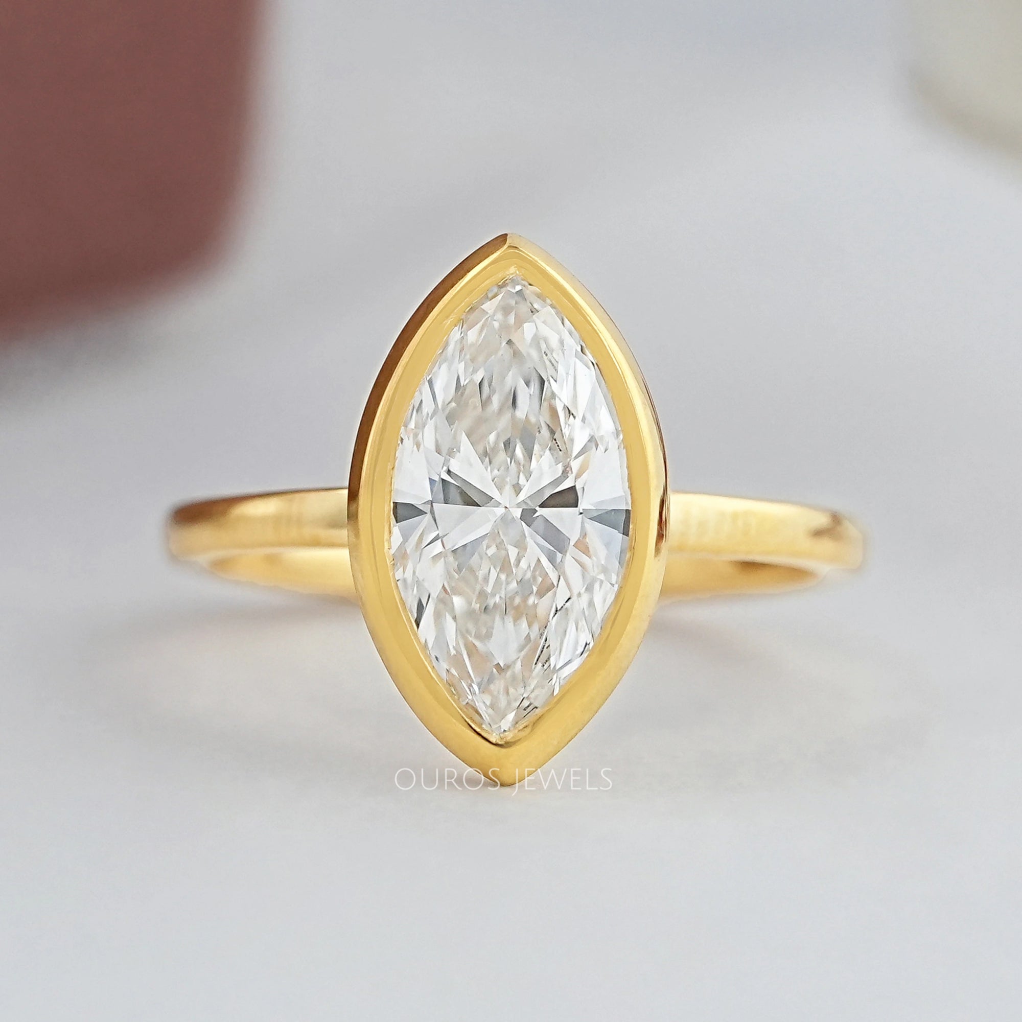 Marquise Lab Diamond Bezel Set Engagement Ring Rings