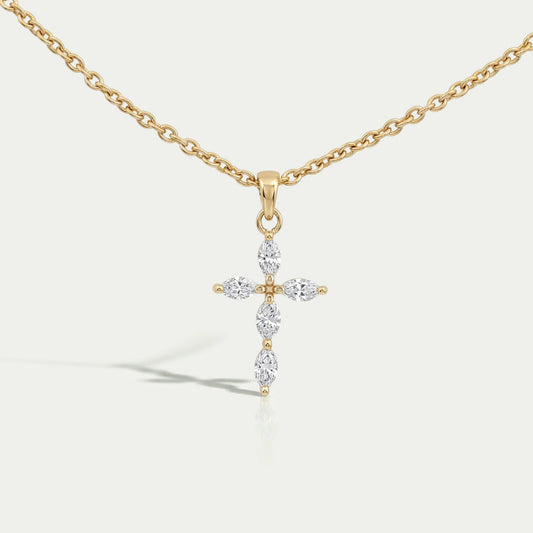 Kreuzanhänger mit Marquise-Diamanten (im Labor gezüchtet)