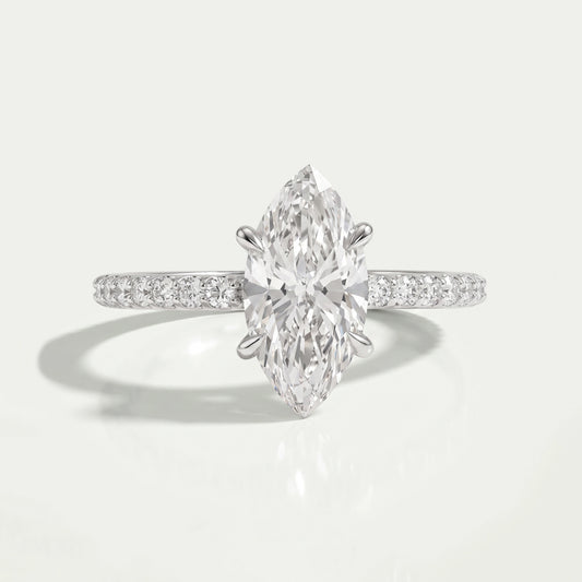 Marquise Diamond Solitaire Accent Hidden Halo Engagement Ring Rings