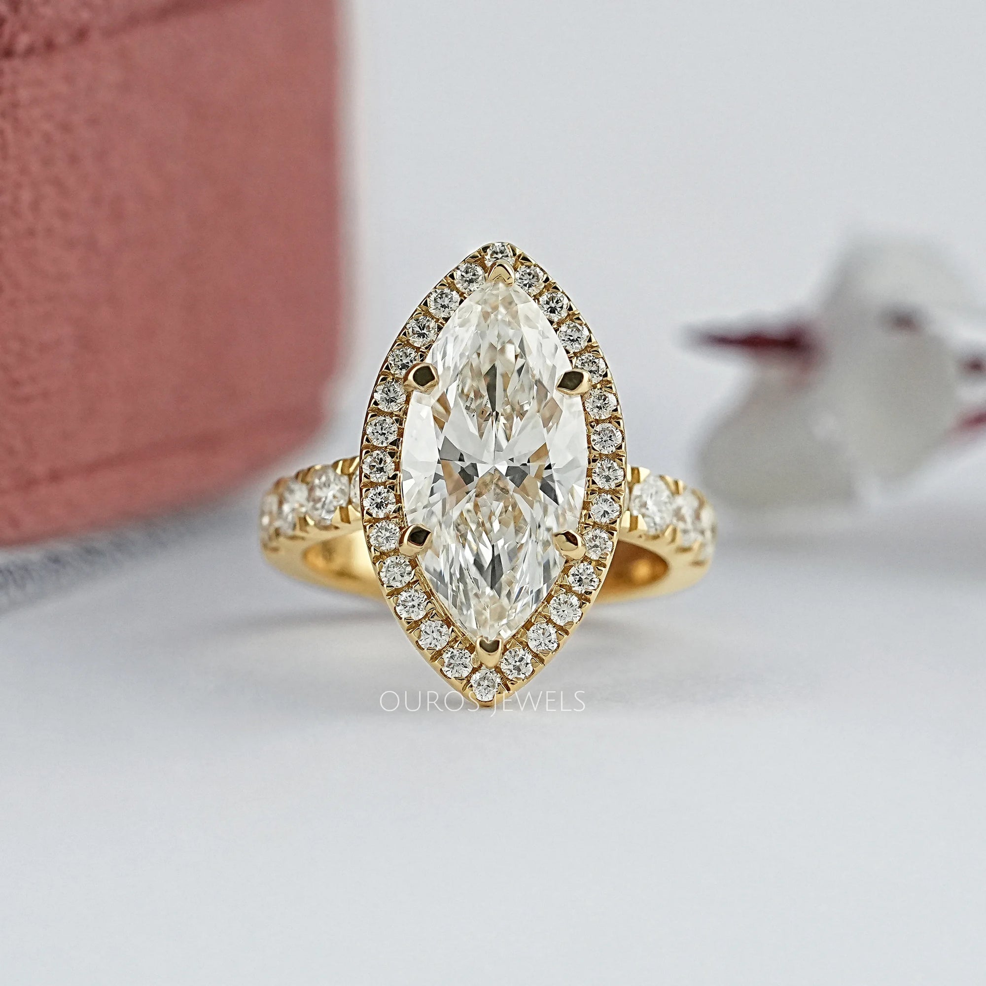 Marquise Diamond Hidden Halo Accent Diamond Ring Ring