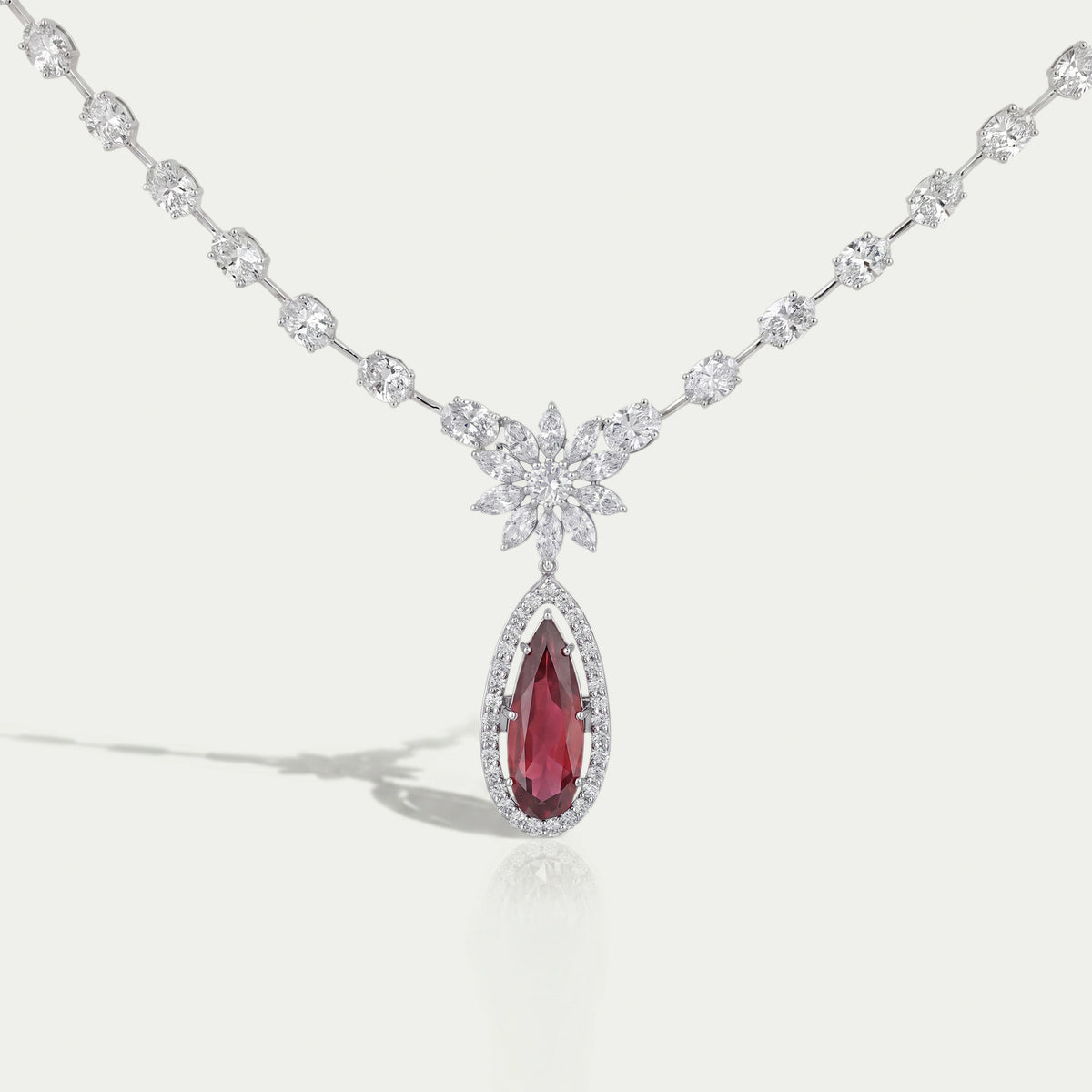 Red Ruby Pear Gemstone Bridal Necklace Necklaces