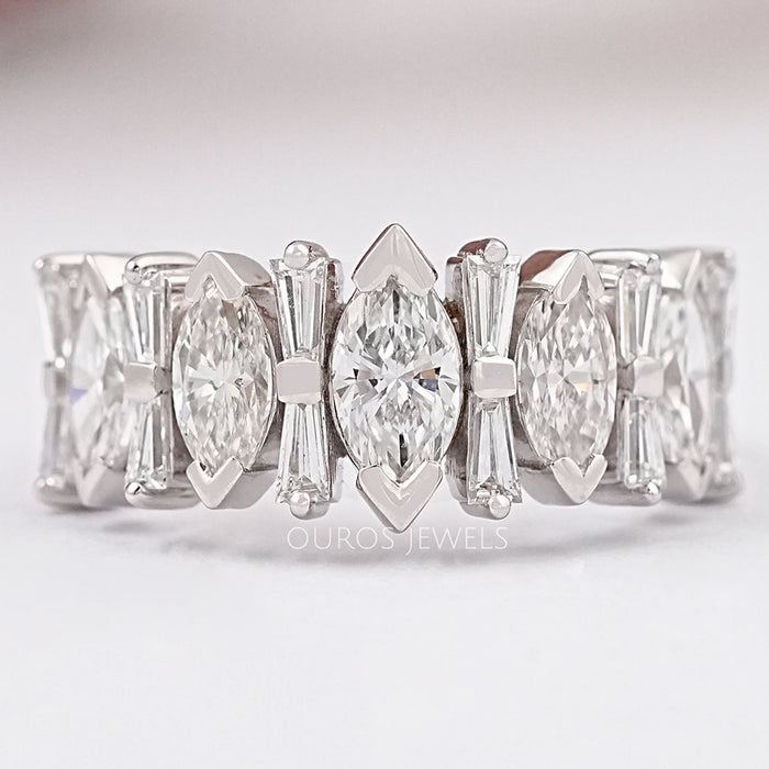 Marquise And Tapered Baguette Diamond Half Eternity Band Ring