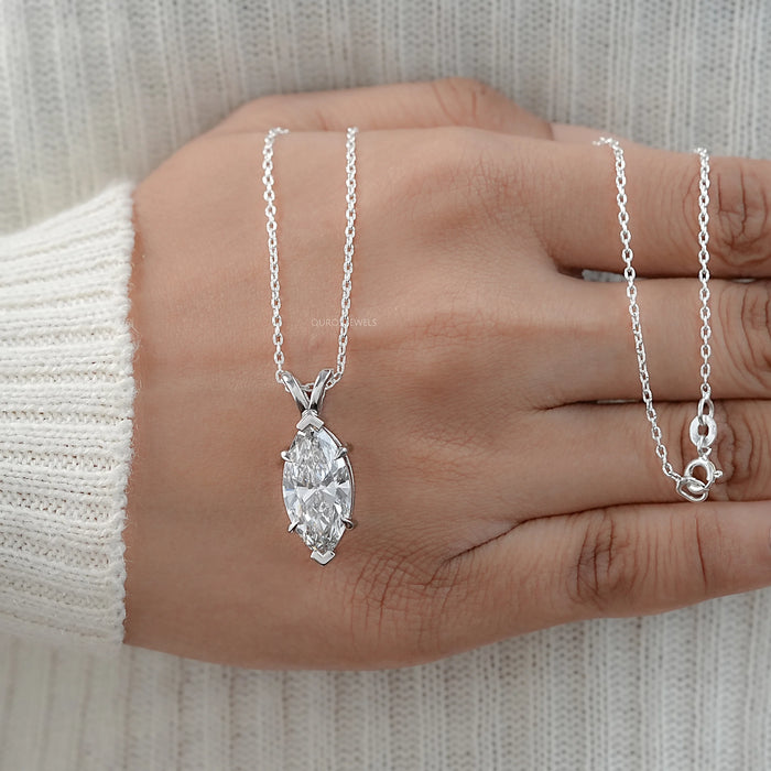 Marquise Lab Diamond Solitaire Bail Pendant Necklaces