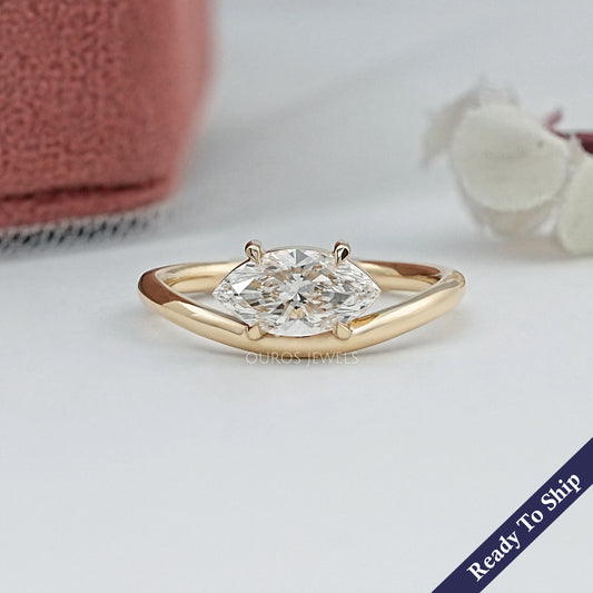 Marquise Lab Diamond Solitaire Curved Ring Ring