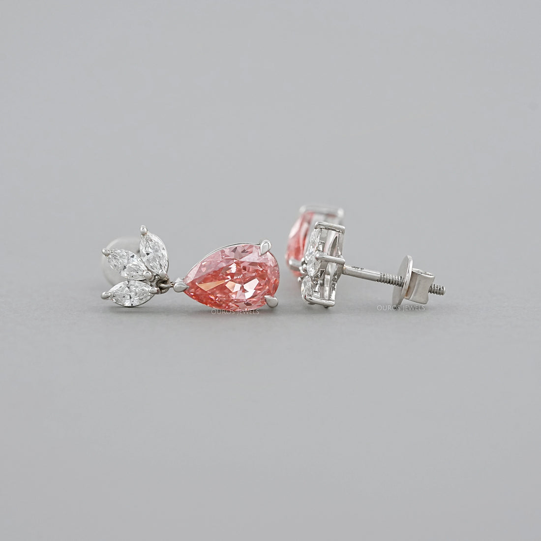 Fancy Pink Pear And Marquise Diamond Drop Earrings Earrings