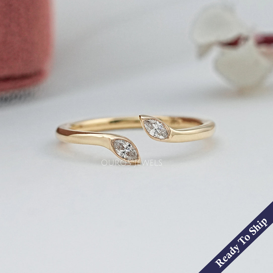 Marquise Lab Diamond Bezel Set Open Cuff Ring Ring