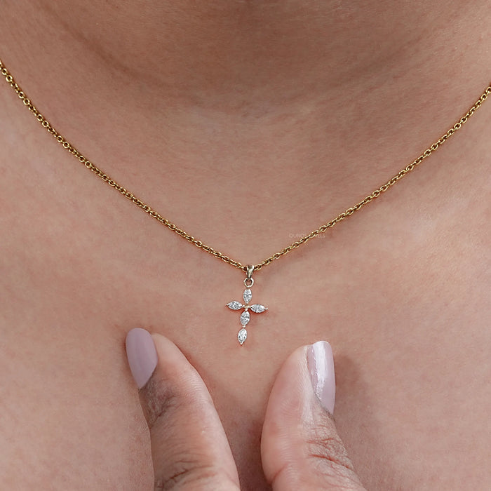 Marquise Cut Lab Grown Diamond Cross Pendant Necklaces