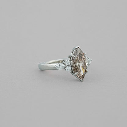 Champagne Marquise Lab Diamond Solitaire Accent Ring Rings
