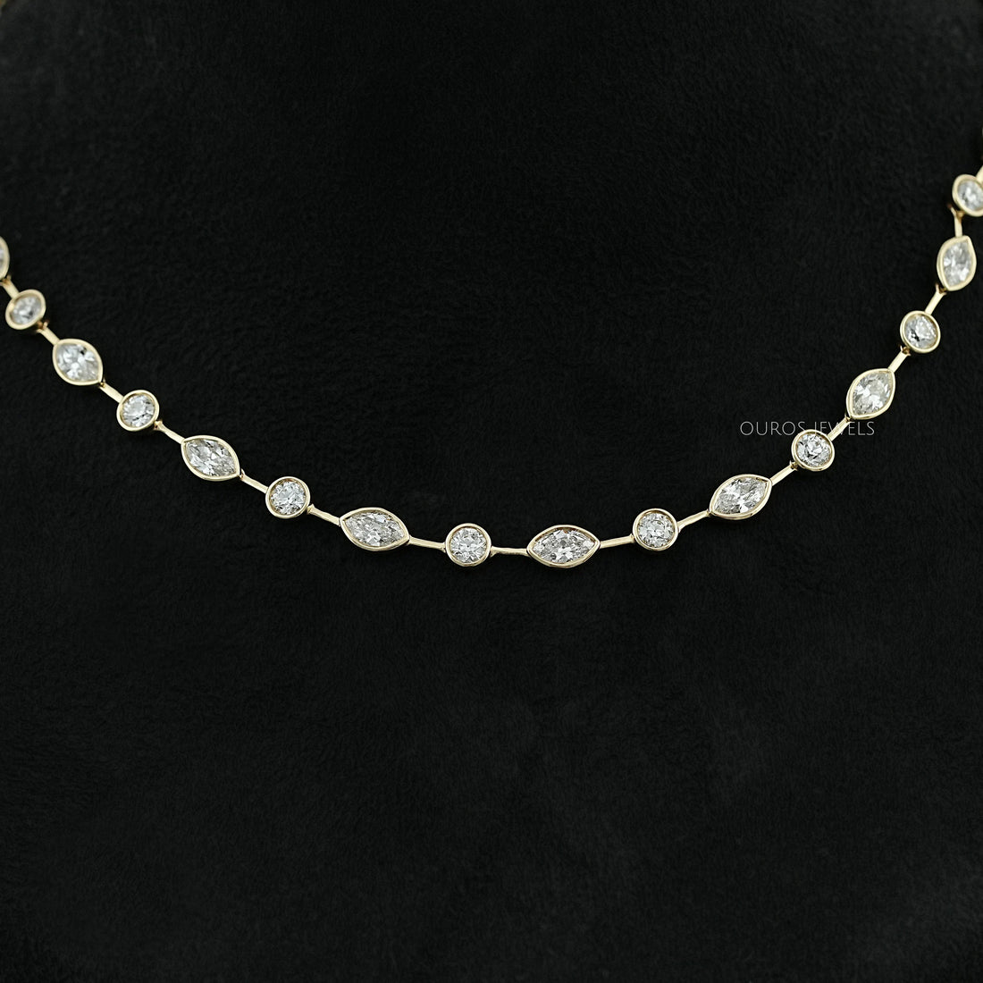 Bezel Set Old Mine Marquise Diamond Necklace Necklaces